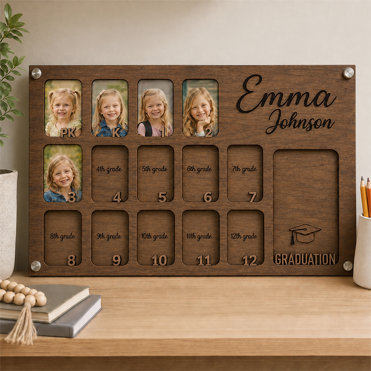 🎓Personalized School Years Photo Frame | Custom Name Pre-K to 12th Grade & Graduation Wooden Keepsake