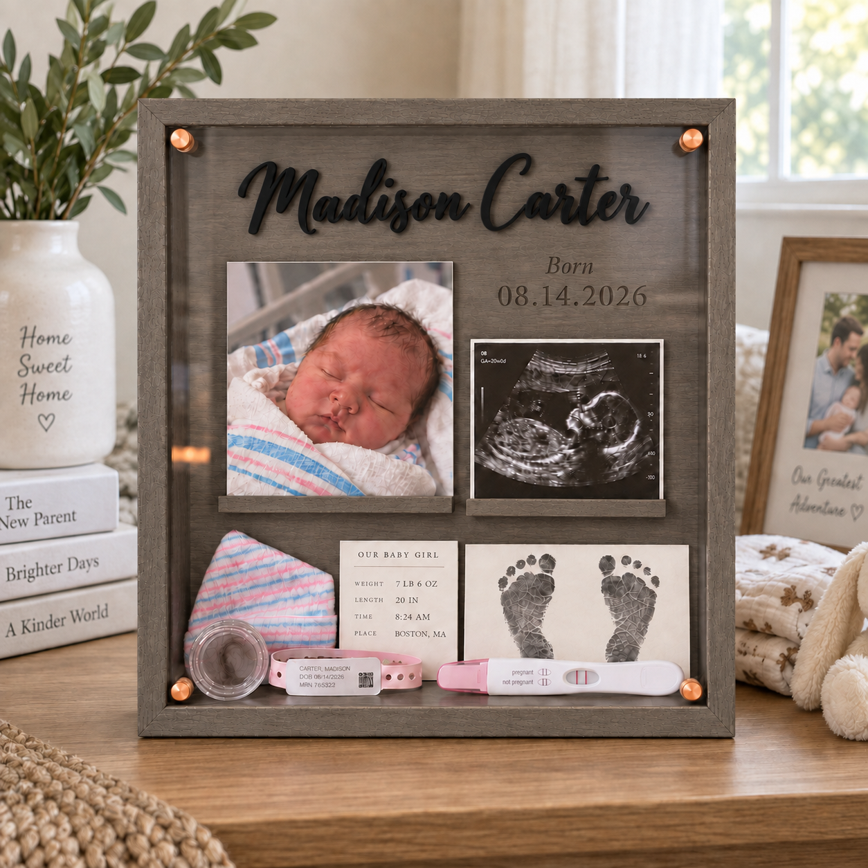 🍼Product Title  Personalized Baby Birth Keepsake Shadow Box | Custom Name & Birth Date Newborn Memory Frame
