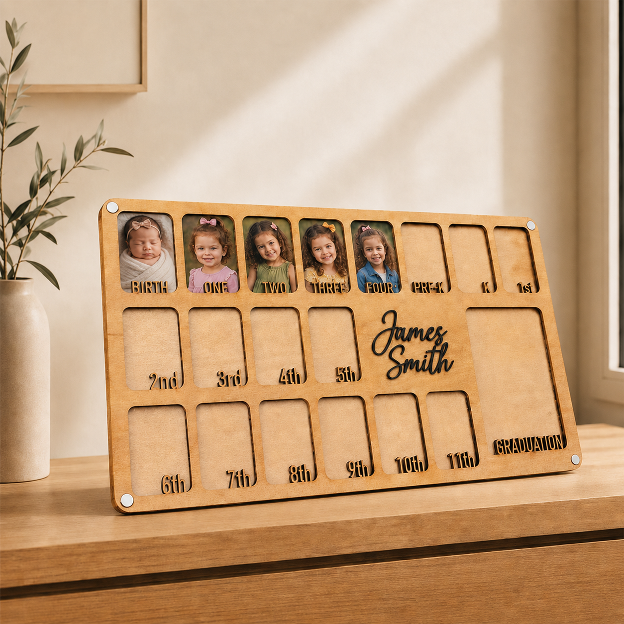 🖼️Personalized School Years Photo Frame  | Birth to Graduation Wooden Keepsake Frame