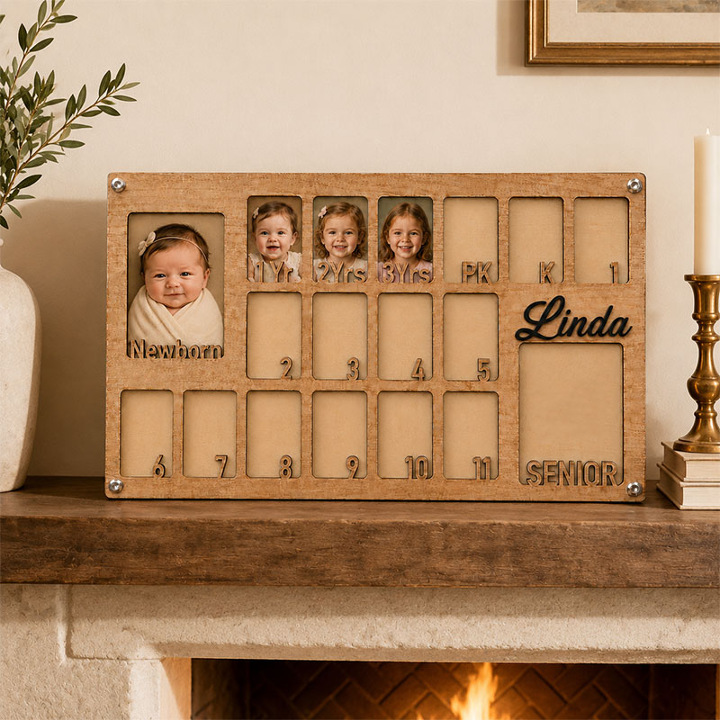 🧸Personalized Baby-to-Senior School Years Photo Frame | Newborn to Graduation Memory Keepsake