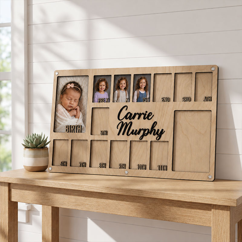 🌱Personalized Birth-to-Graduation School Years Photo Frame | Custom Name Wooden Childhood Memory Keepsake