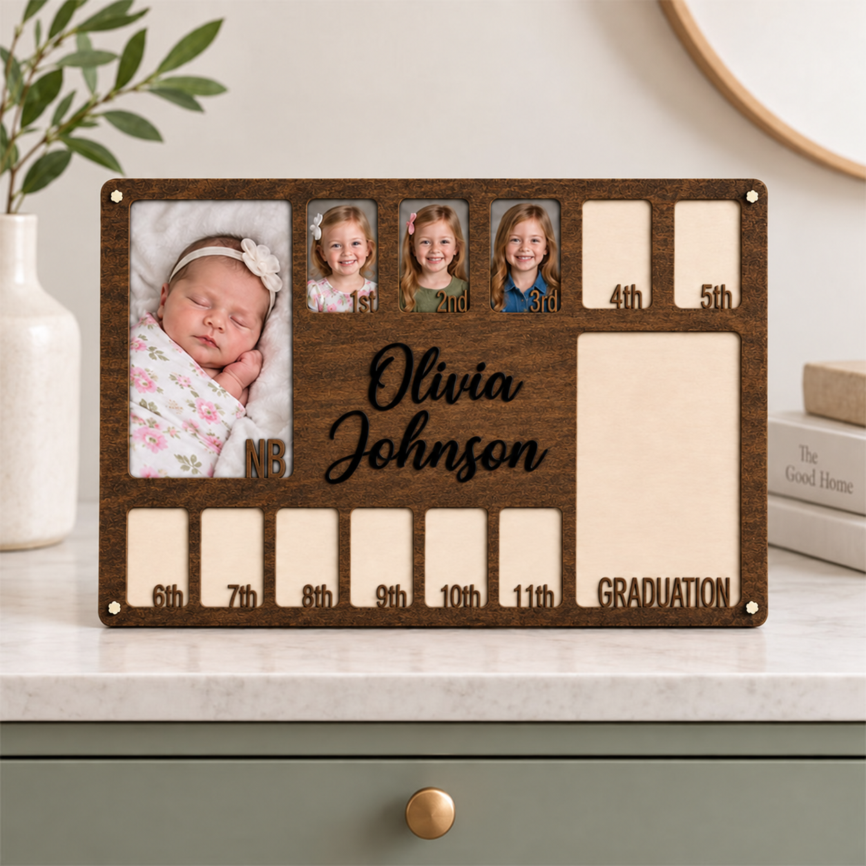 🤎Personalized Birth to Graduation Photo Frame | Custom Name Wooden Childhood Milestone Keepsake