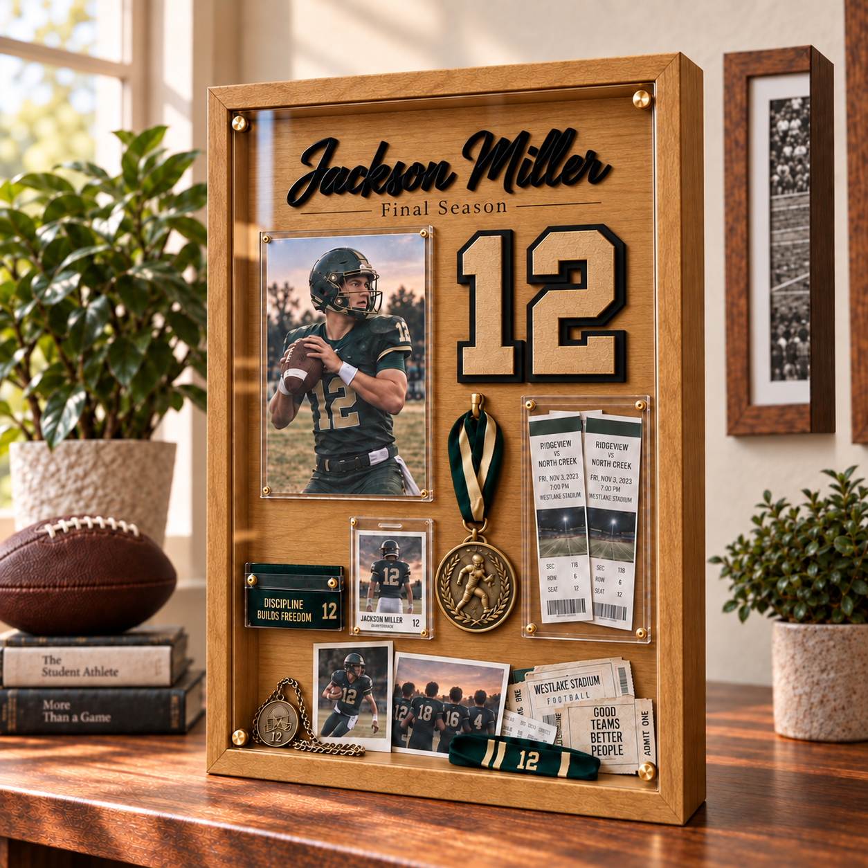 ❤️Personalized Senior Football Shadow Box | Custom Jersey Number & Final Season Memory Frame