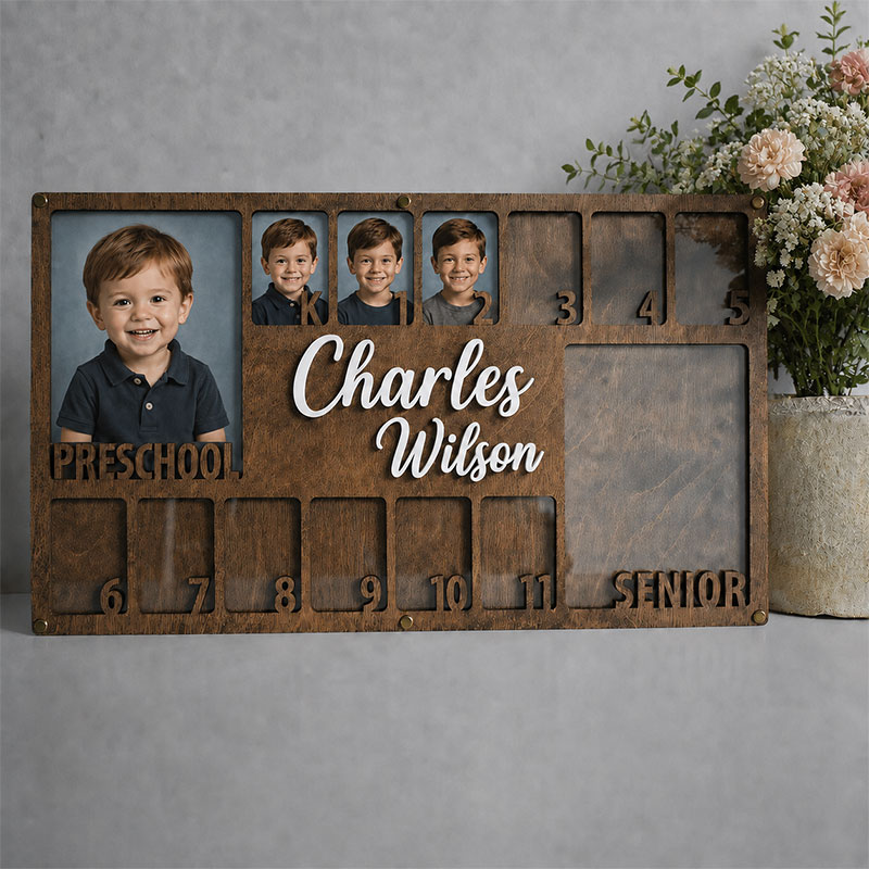 🎓 Personalized Preschool to Senior School Years Photo Frame | Custom Name Wooden Growth Keepsake