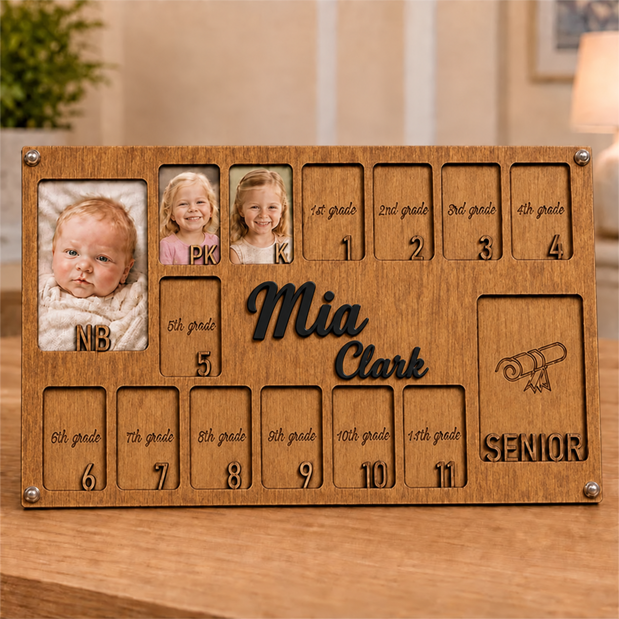 🌟 Personalized Baby-to-Senior School Years Photo Frame | Custom Name Wooden Growth Keepsake