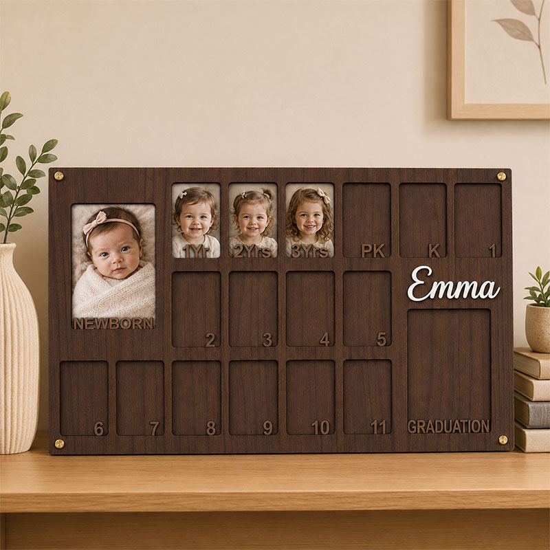 📸 Personalized Baby to Graduation Photo Frame | Custom Name Newborn to Senior Year Wooden Growth Keepsake