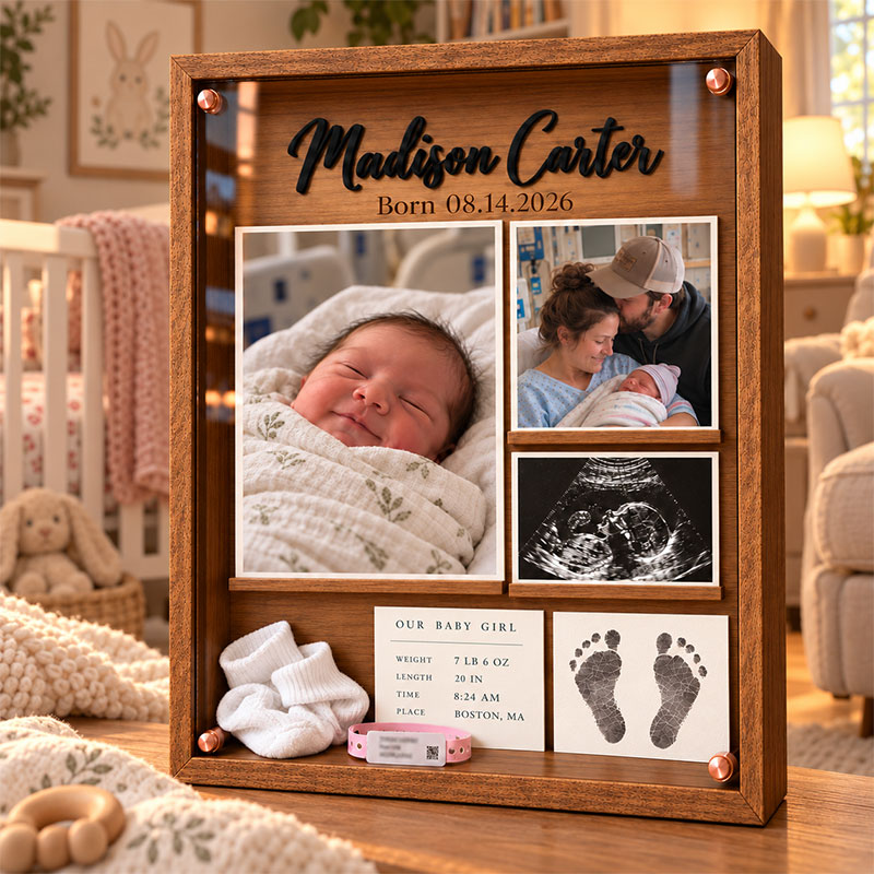 🏐Personalized Newborn Baby Memory Shadow Box |  Custom Name & Birth Date Keepsake Frame