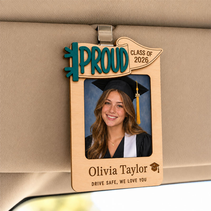 🚗Personalized Graduation Car Visor Photo Frame | Custom Name Class of 2026 Wooden Keepsake