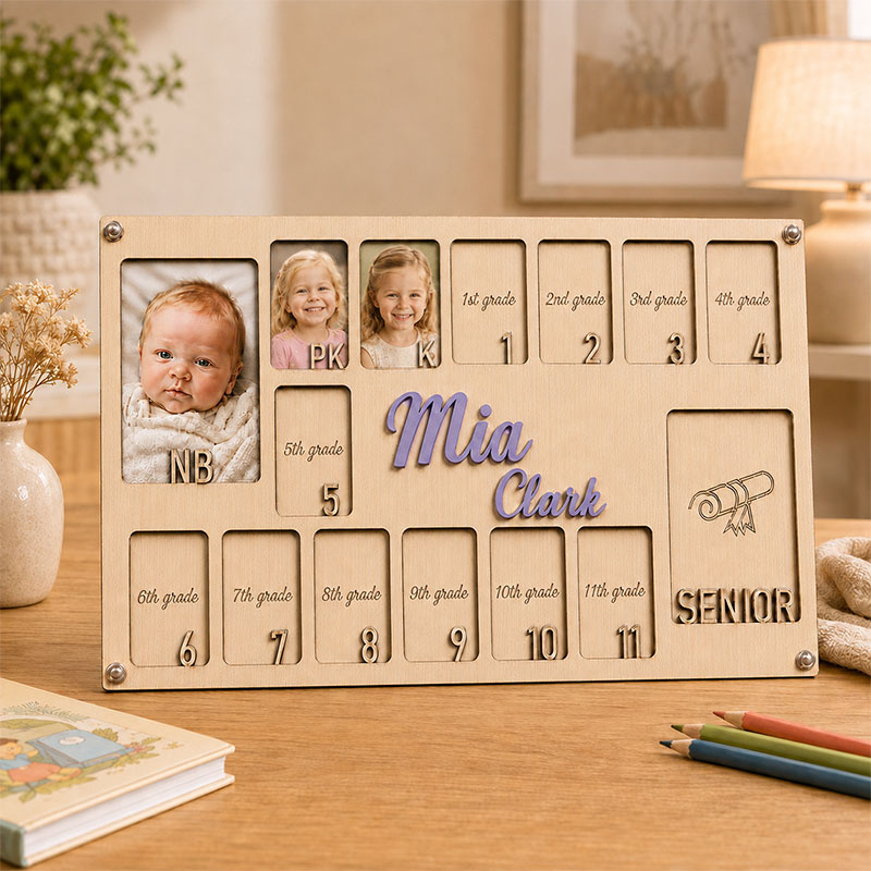 🌟 Personalized Baby-to-Senior School Years Photo Frame | Custom Name Wooden Growth Keepsake