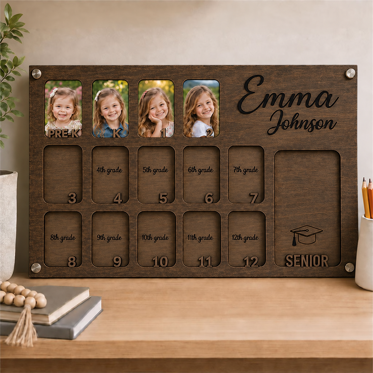 🌱Personalized School Years Photo Frame | Custom Name PRE-K to Senior Graduation Keepsake, Childhood Growth Picture Frame for Kids