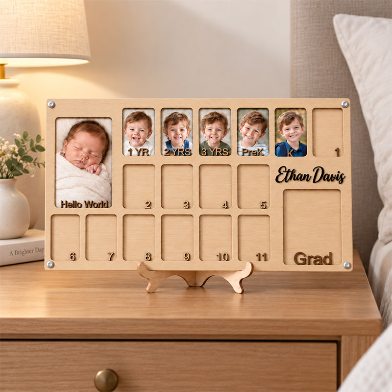 🌱Personalized Birth to Graduation Photo Frame | Custom Name Wooden Baby & School Years Growth Keepsake