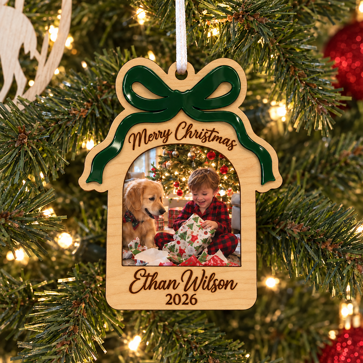 🎄Personalized Christmas Photo Ornament | Custom Name & Year Wooden Gift Ornament, Family Holiday Keepsake for Christmas Tree