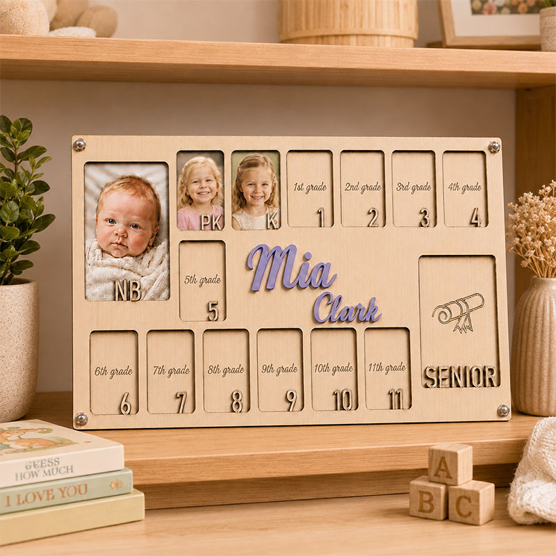 🌟 Personalized Baby-to-Senior School Years Photo Frame | Custom Name Wooden Growth Keepsake