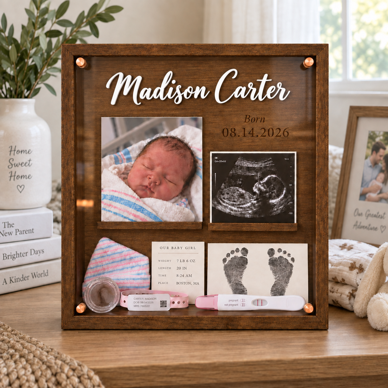 🍼Product Title  Personalized Baby Birth Keepsake Shadow Box | Custom Name & Birth Date Newborn Memory Frame
