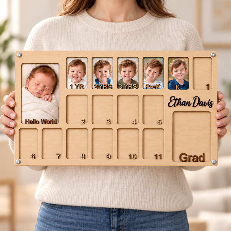 🌱Personalized Birth to Graduation Photo Frame | Custom Name Wooden Baby & School Years Growth Keepsake