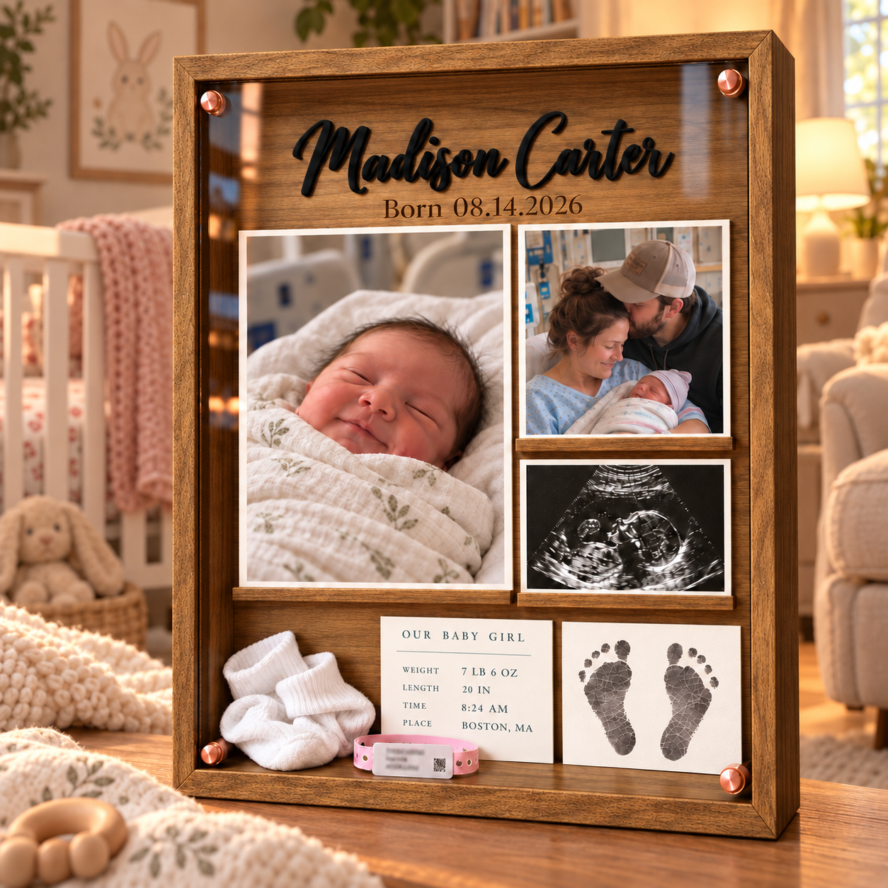 🏐Personalized Newborn Baby Memory Shadow Box |  Custom Name & Birth Date Keepsake Frame
