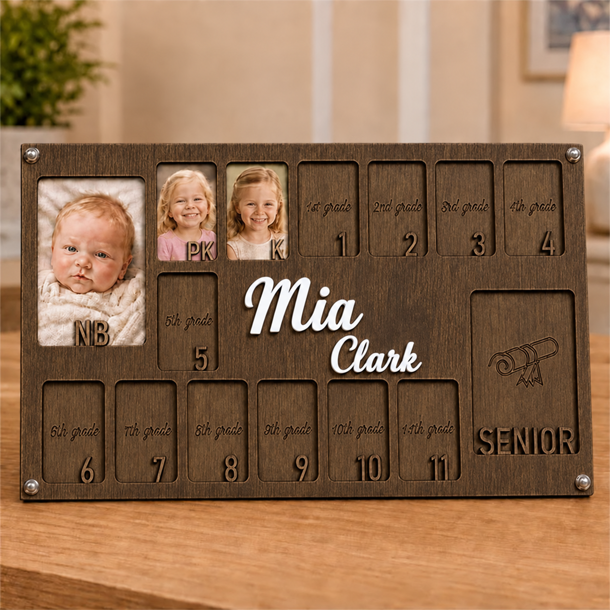 🌟 Personalized Baby-to-Senior School Years Photo Frame | Custom Name Wooden Growth Keepsake