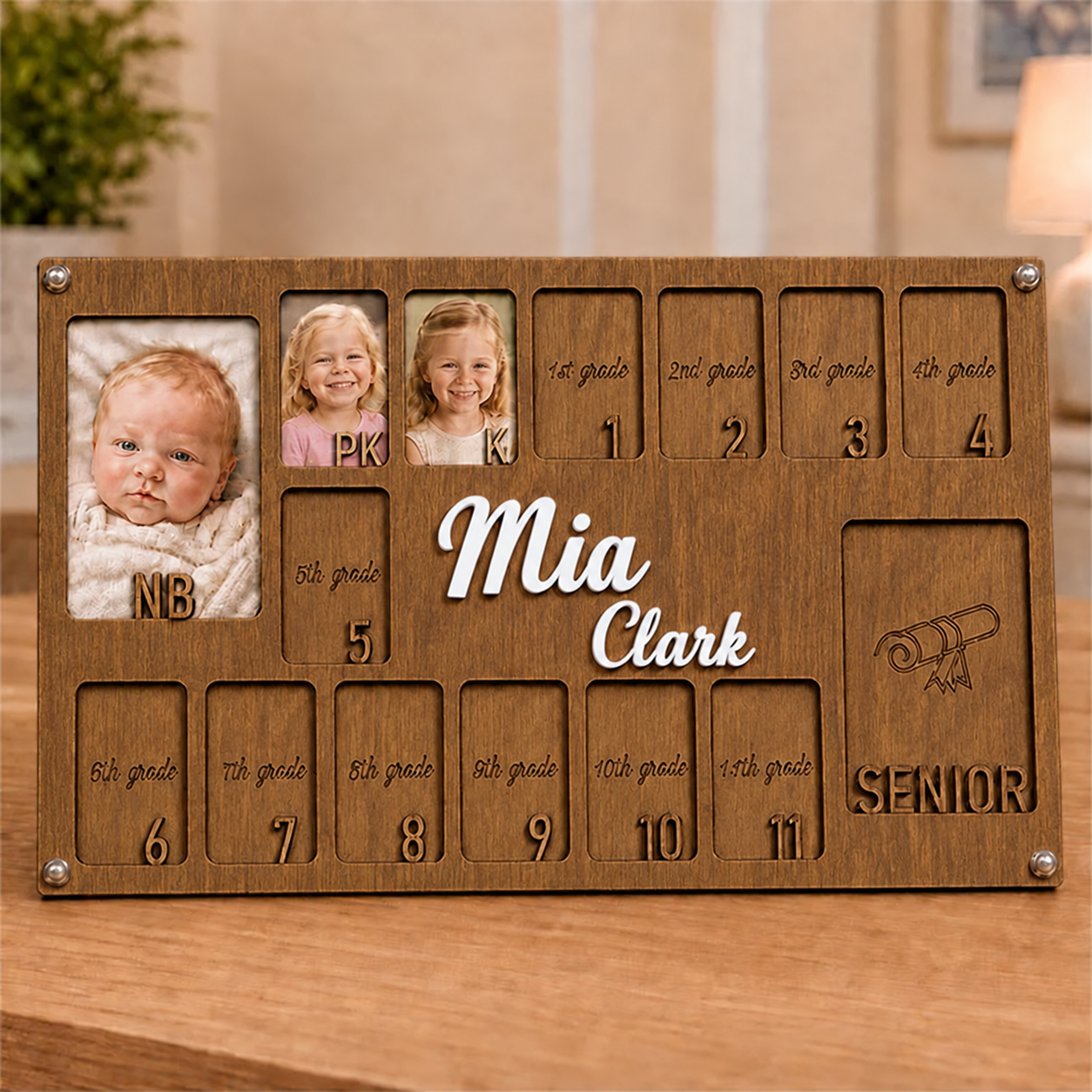 🌟 Personalized Baby-to-Senior School Years Photo Frame | Custom Name Wooden Growth Keepsake