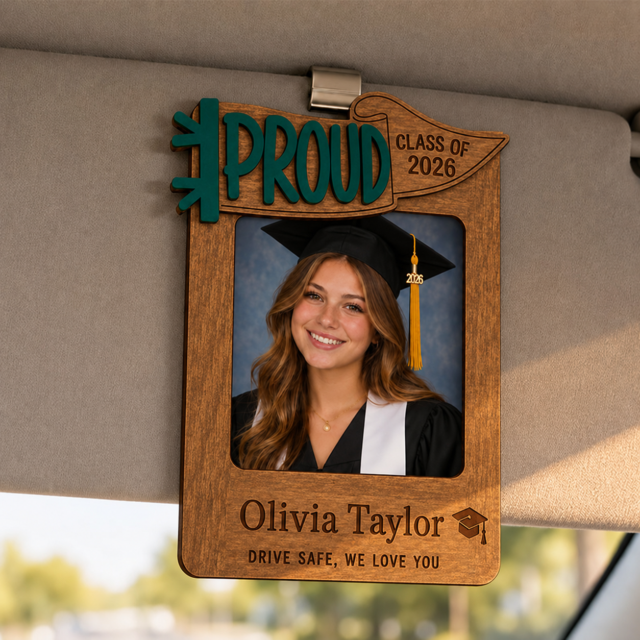 🚗Personalized Graduation Car Visor Photo Frame | Custom Name Class of 2026 Wooden Keepsake
