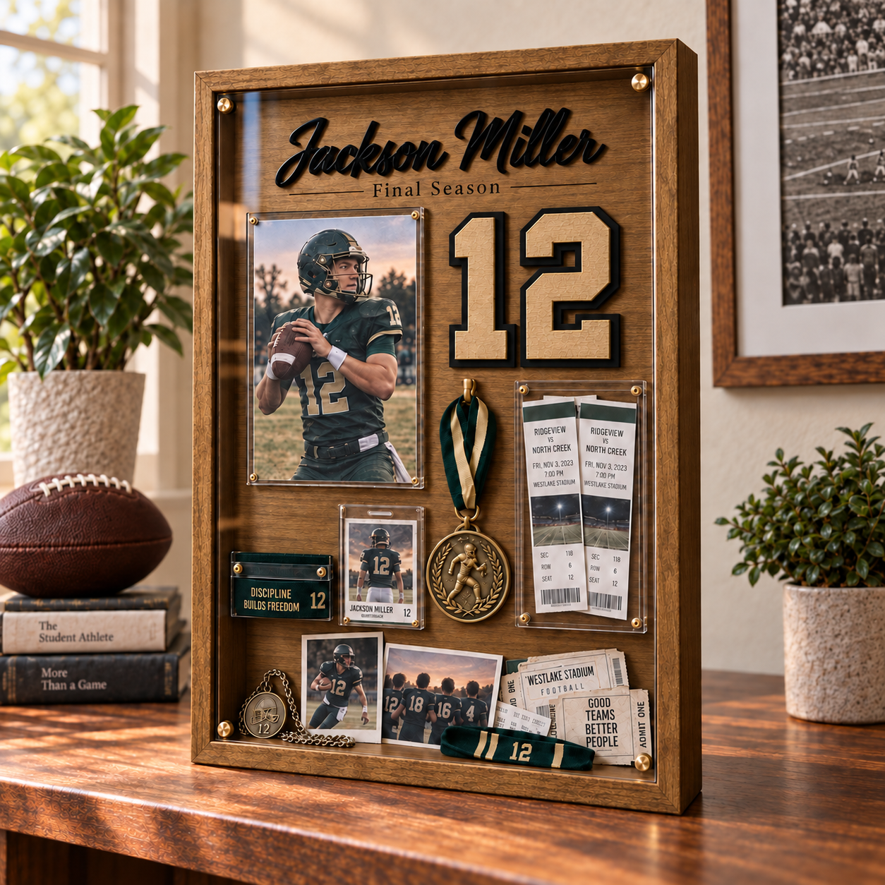 ❤️Personalized Senior Football Shadow Box | Custom Jersey Number & Final Season Memory Frame