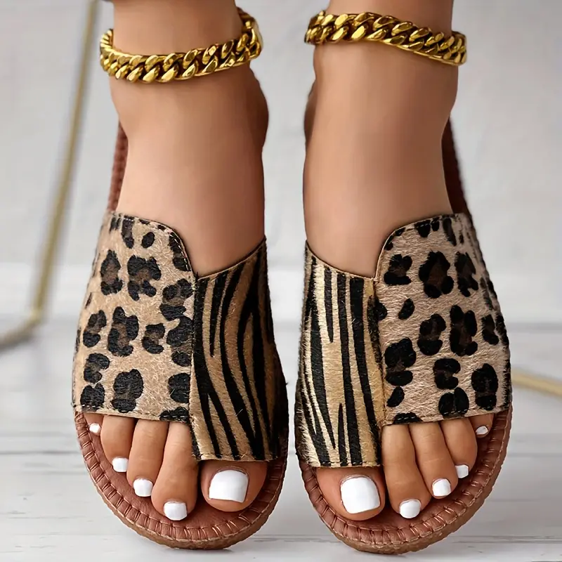 women s two tone leopard print   slides stylish slip details 4