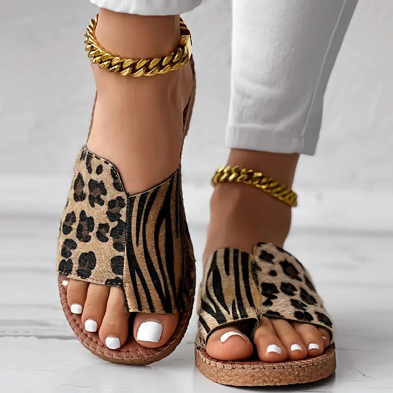 women s two tone leopard print   slides stylish slip details 2