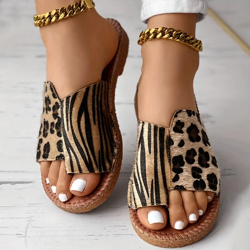women s two tone leopard print   slides stylish slip details 6
