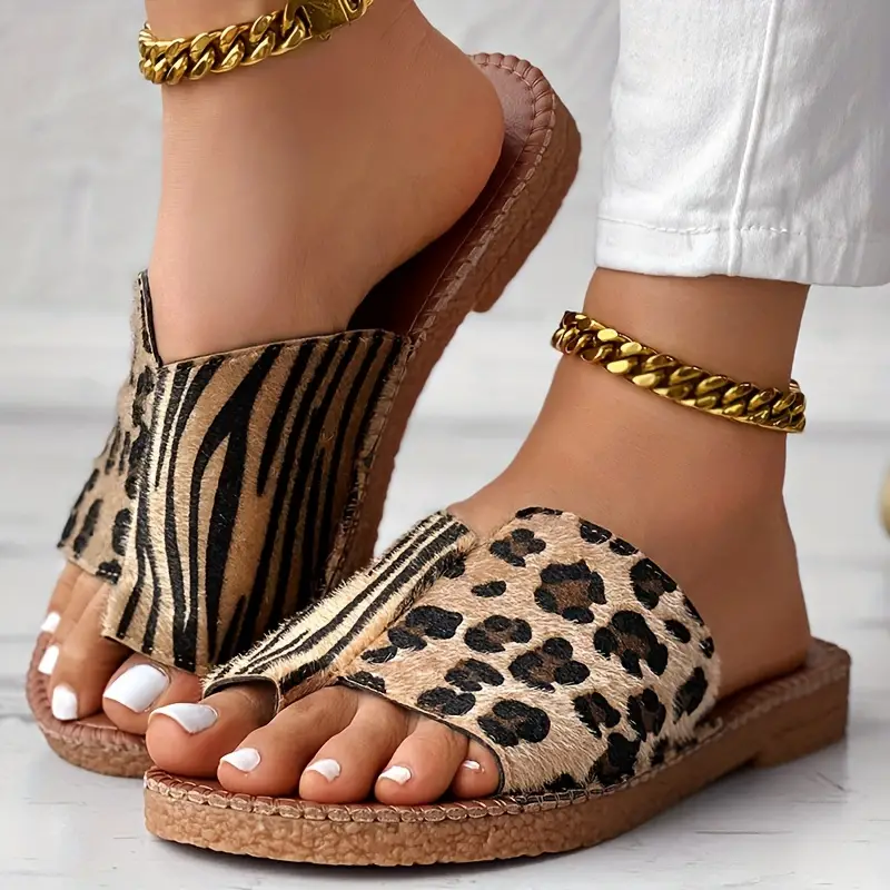 women s two tone leopard print   slides stylish slip details 7