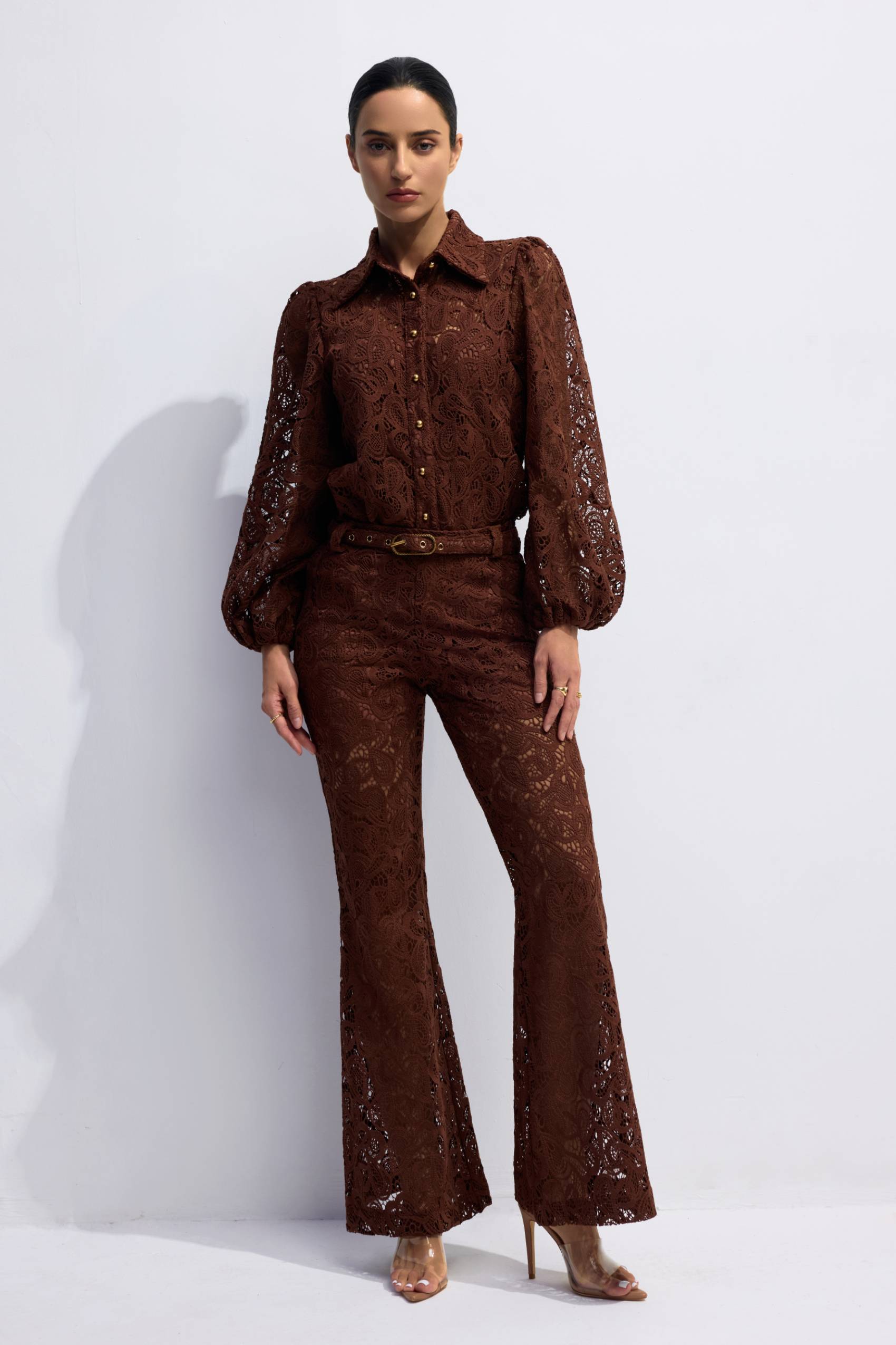 Penelope Lace Blouse Flare Pants Set