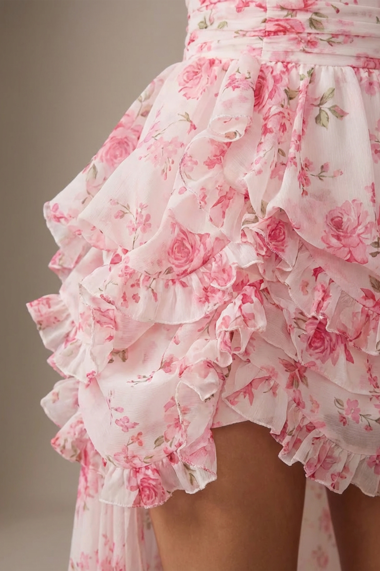 Like An Angel Pink Floral Print Tiered Ruffle Mini Dress