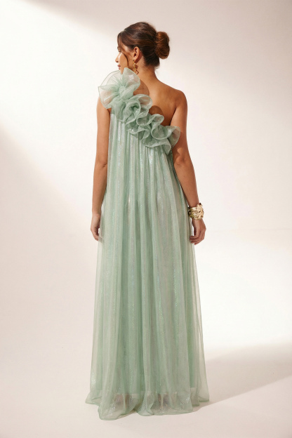 Glorious Invite Green One-shoulder Floral Maxi Dress