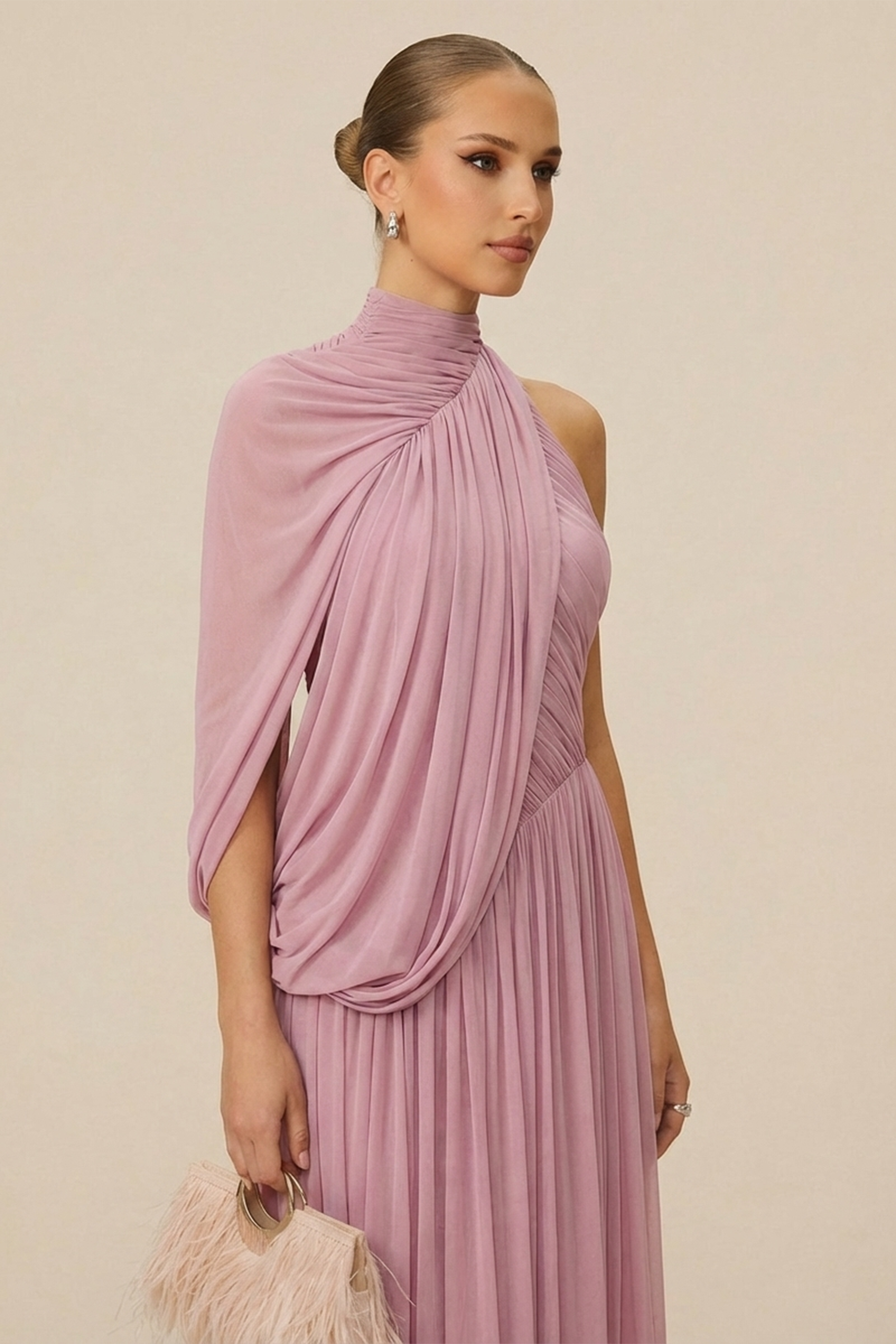 Desirable Date Dusty Pink One Sleeve Draped Maxi Dress