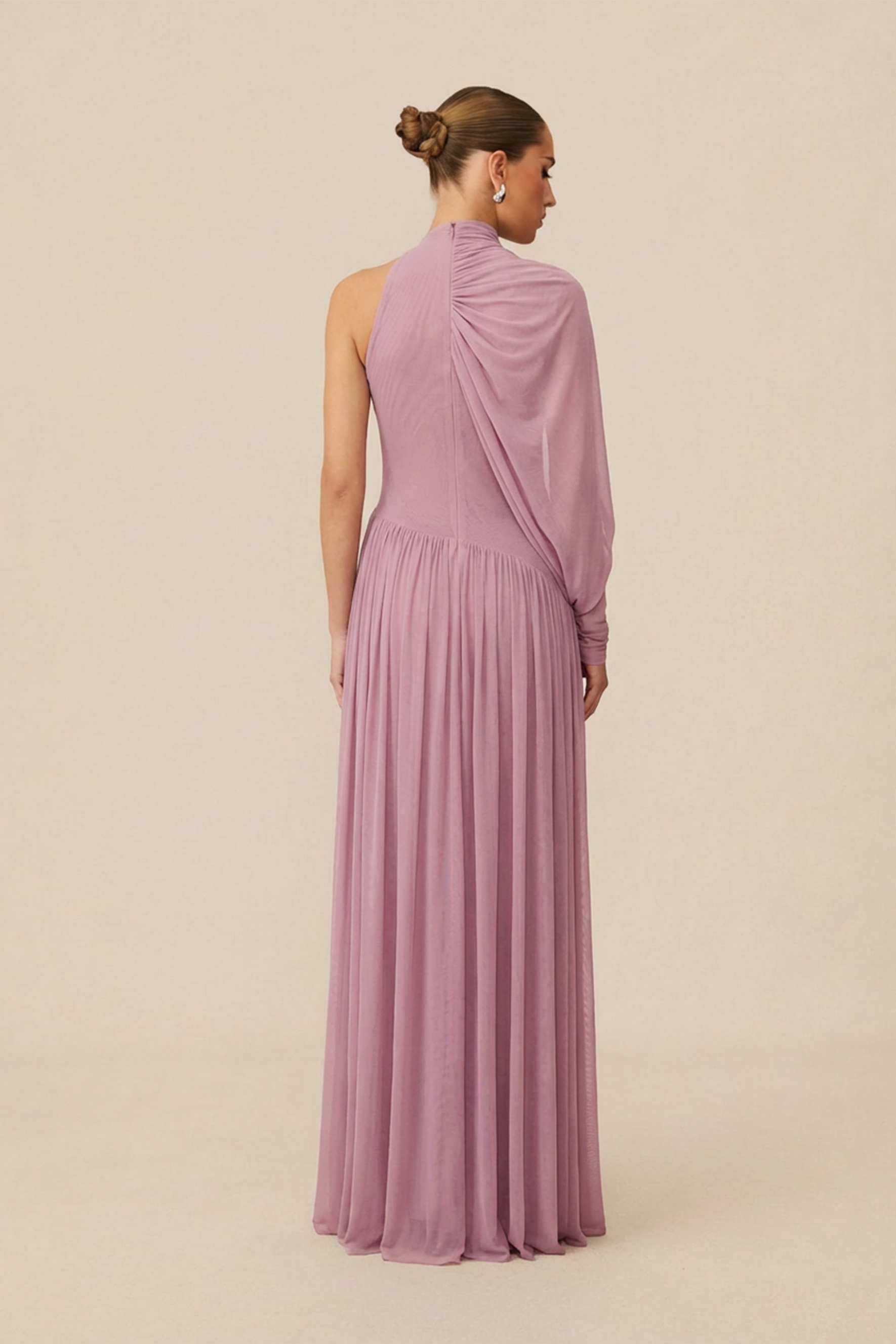 Desirable Date Dusty Pink One Sleeve Draped Maxi Dress