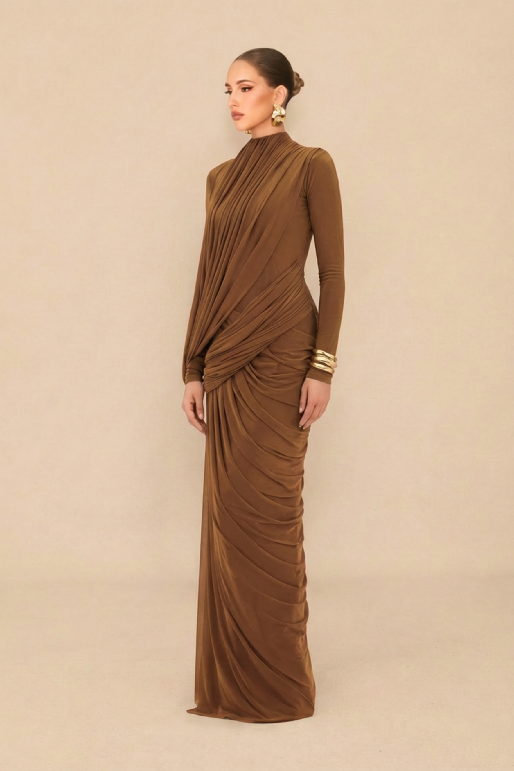 Swan Song High Neck Asymmetric Drape Maxi Dress