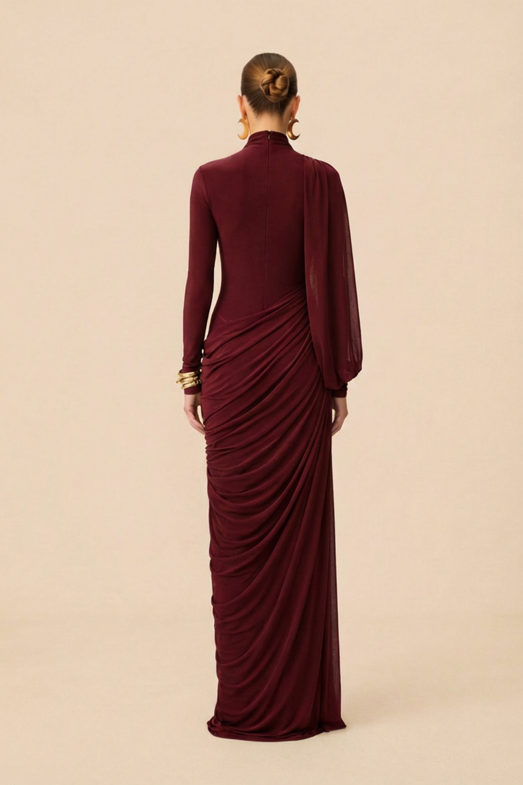 Swan Song High Neck Asymmetric Drape Maxi Dress