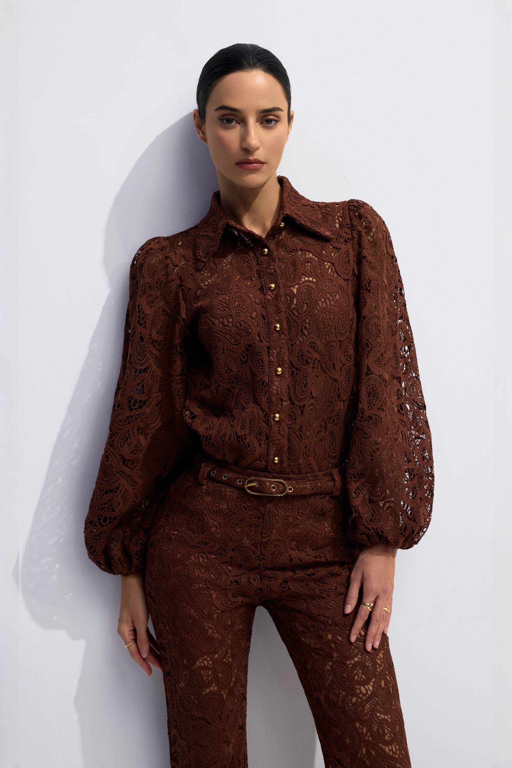 Penelope Lace Blouse & Flare Pants Set