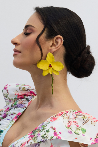 Enamelled Flower Rhinestone Applique Earrings