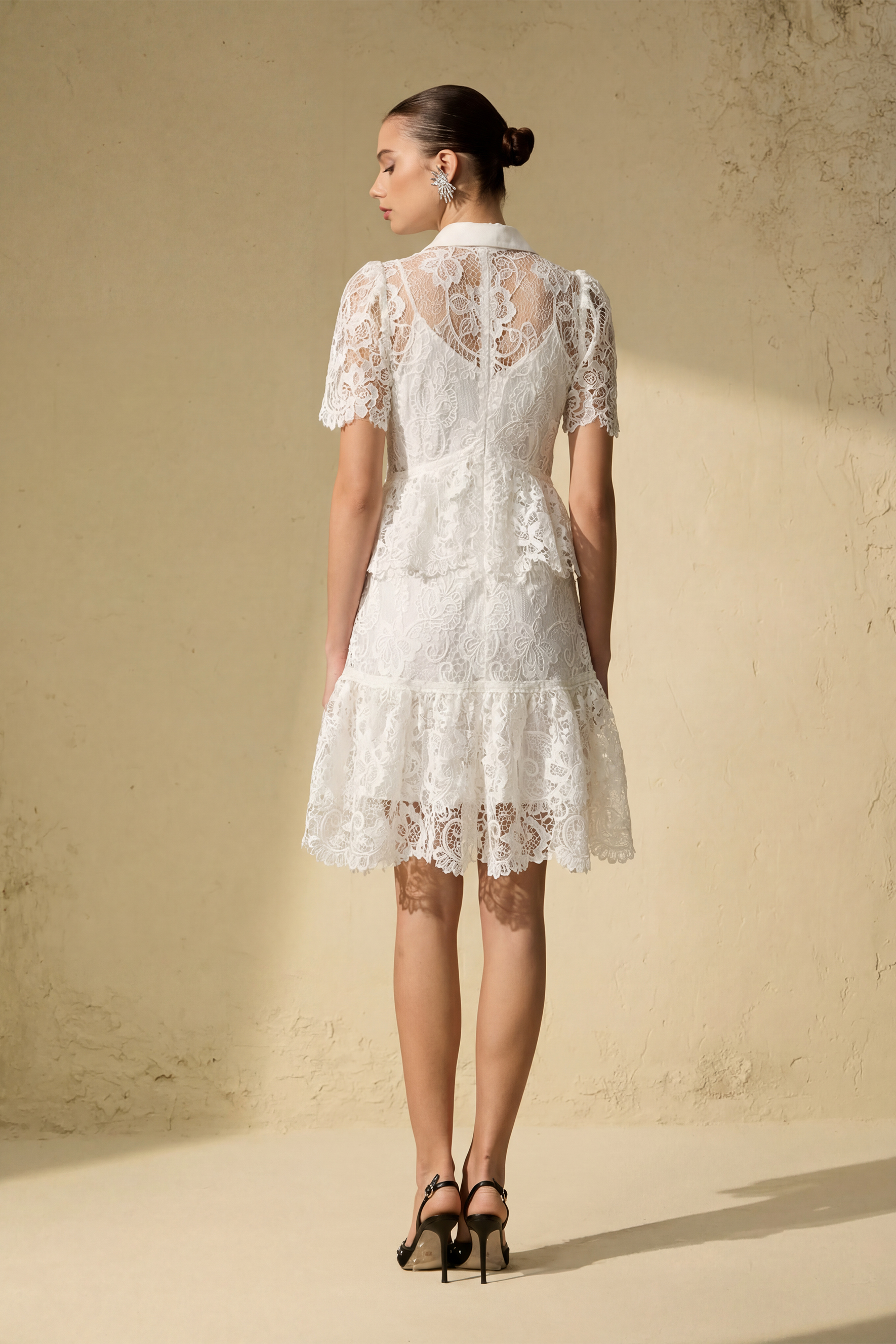 Vibrant Vibes White Sheer Lace Tiered Mini Dress