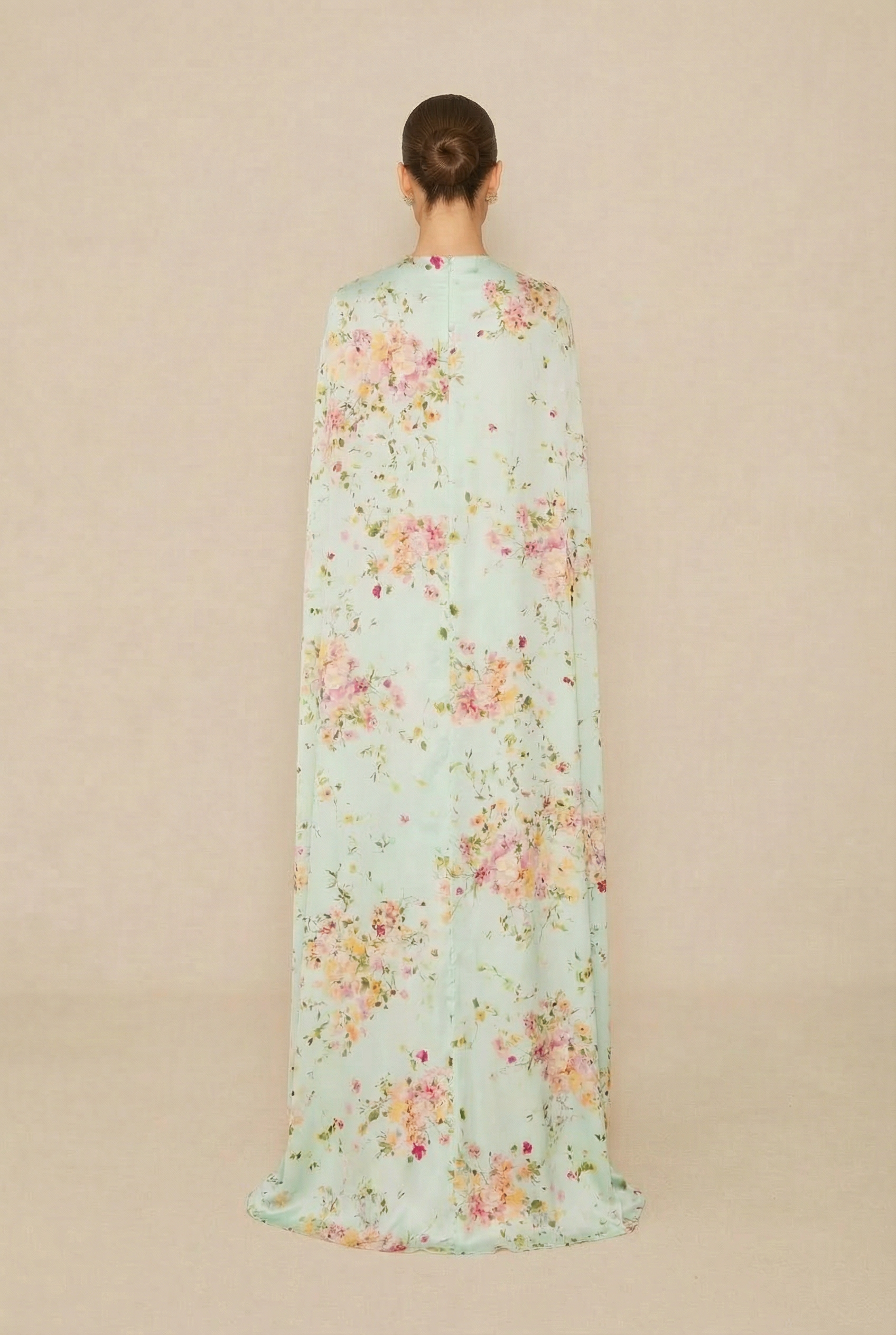 Sweet Like Spring Green Floral Print Strapless Maxi Dress With Cape