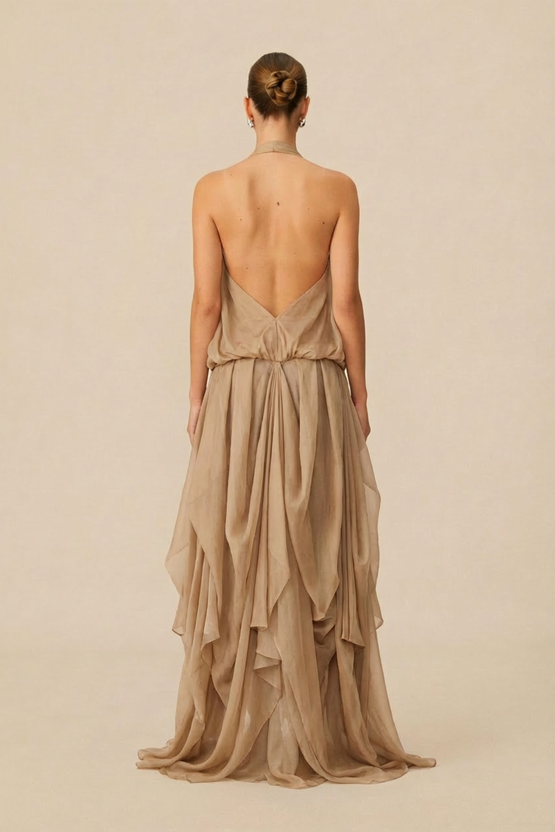Love Letters Khaki Halter V-Neck Asymmetric Maxi Dress