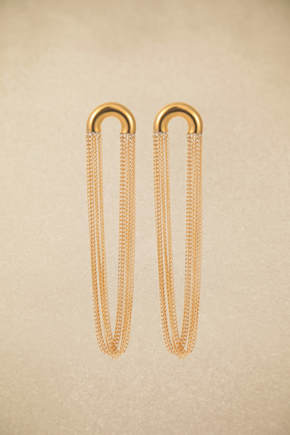 Arc Shape Dangling Tassel Earrings