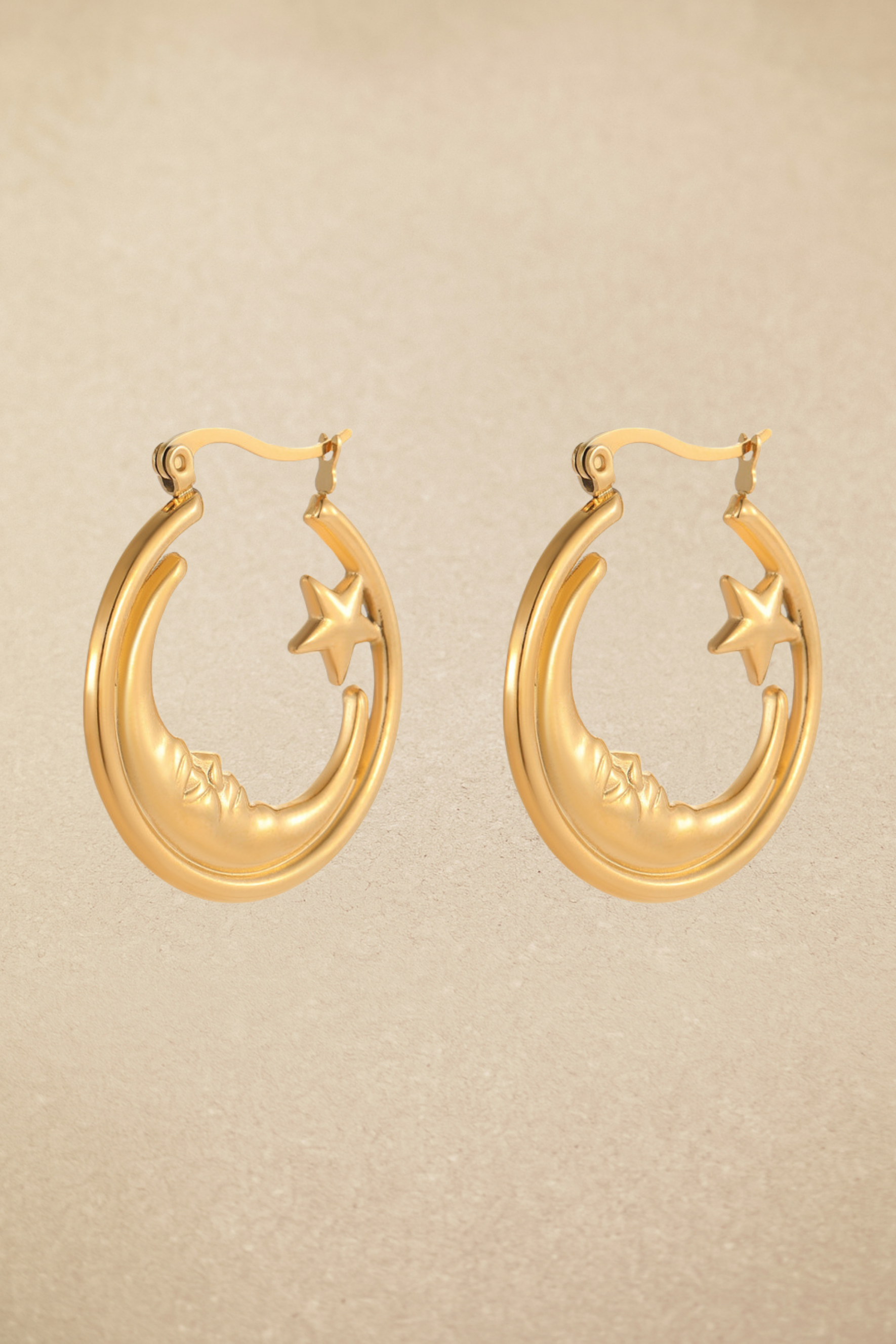 Crescent Moon Star Hoop Earrings
