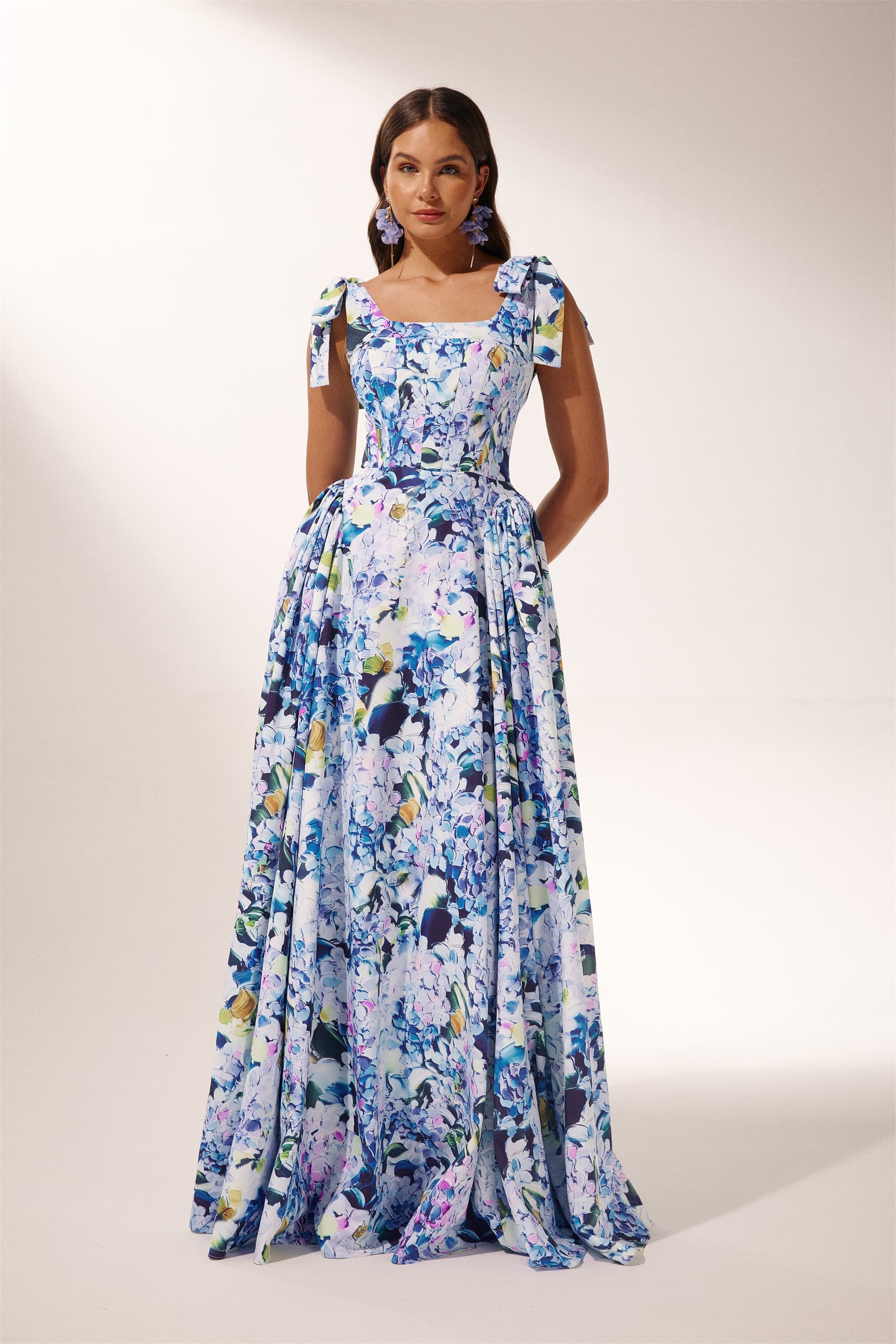 Kacey Hydrangea Printed Strap Maxi Dress-Sunfere