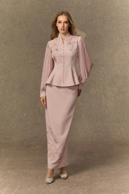 Dressed To Dazzle White Floral Embroidery Pleated Sleeve Skirt Set