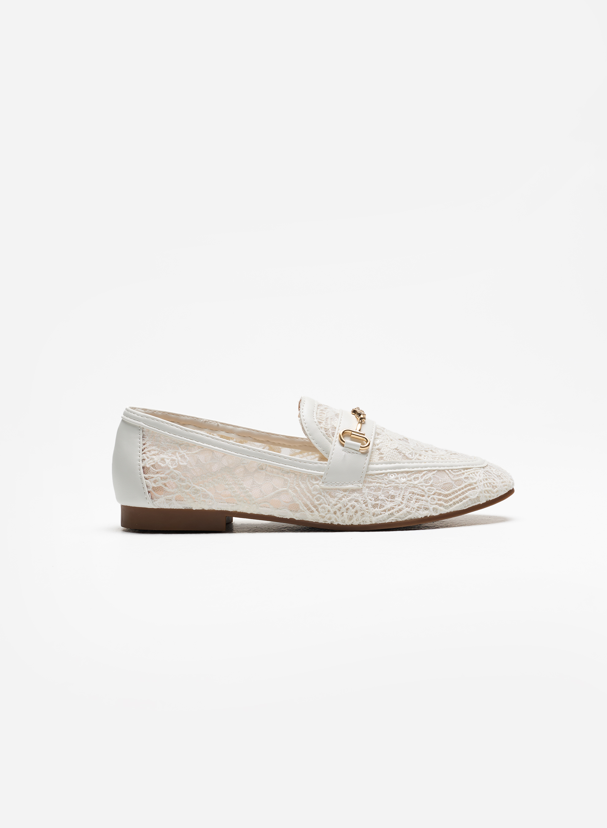 My Favorite Day White Lace Metal Decor Loafers