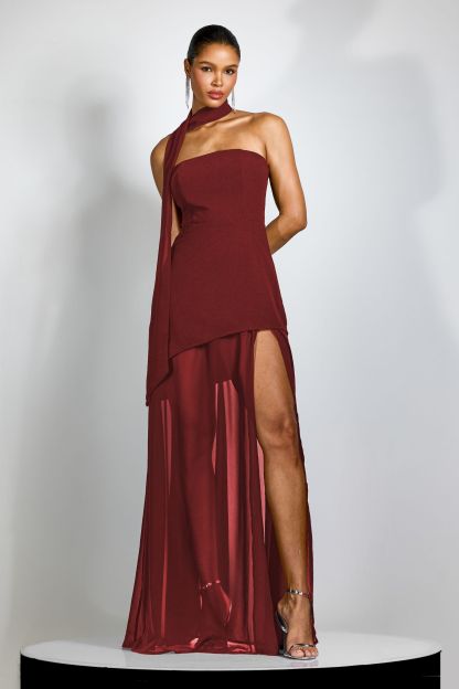 Florence Asymmetrical Chiffon Maxi Dress with Scarf