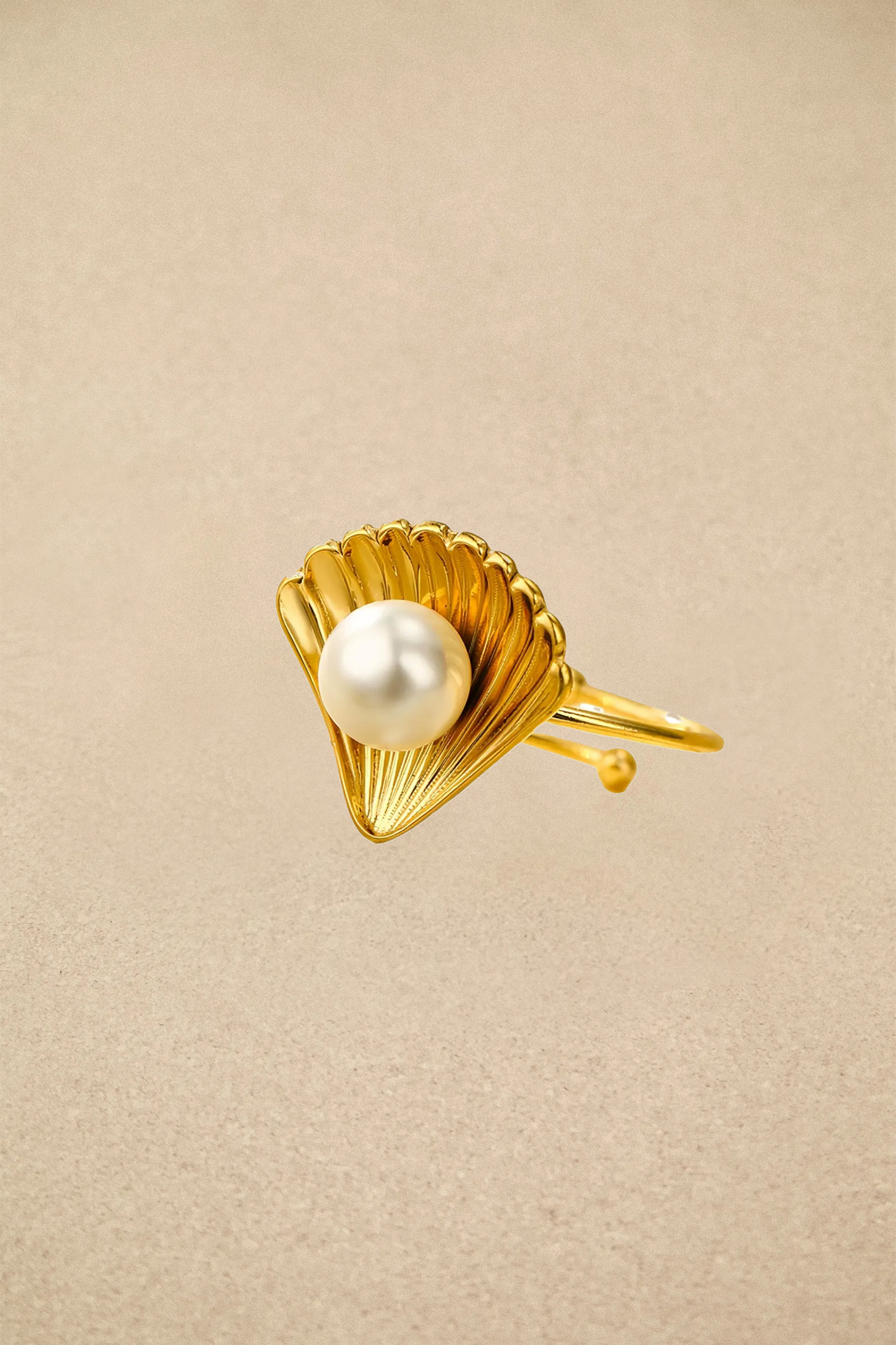 Scalloped Shell Pearl Accent Ring