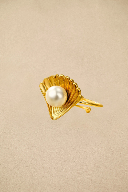 Scalloped Shell Pearl Accent Ring