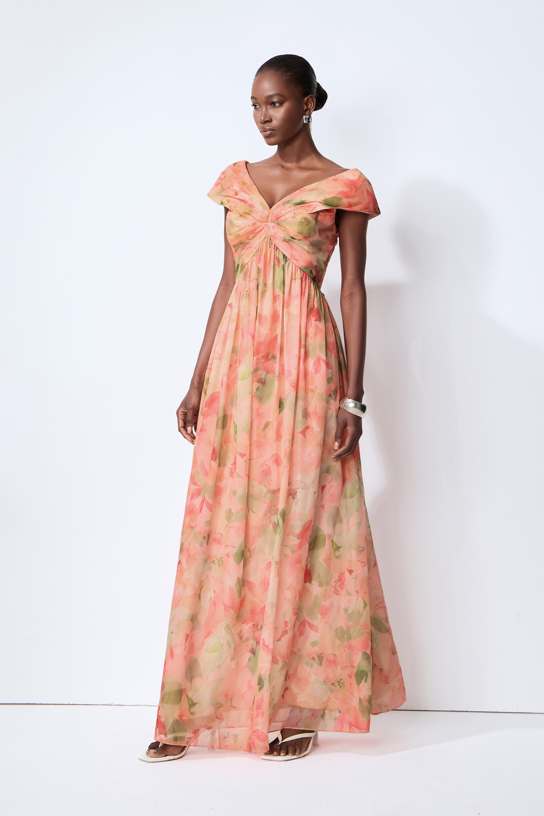 Love In Bloom Pink Floral Print Off Shoulder Maxi Dress