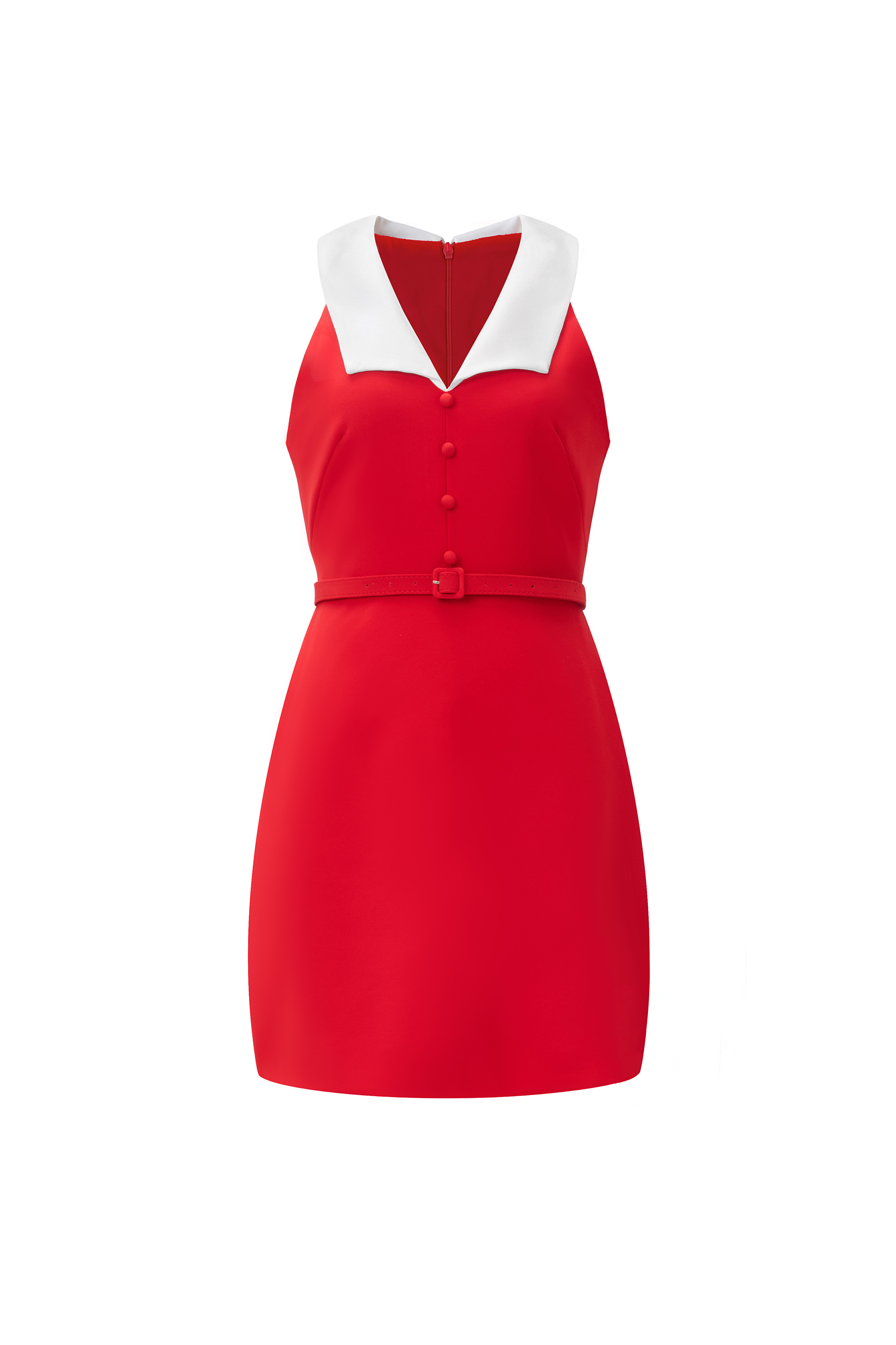 Forever Radiant Contrast Collar Belted Mini Dress